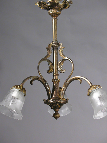 Genuine Antique Lighting: 3-Light Cast Bronze Chandelier