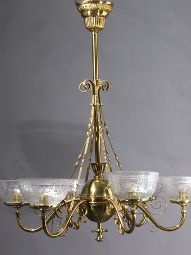 Genuine Antique Lighting: 6-Light East lake Electrified Oil Chandelier