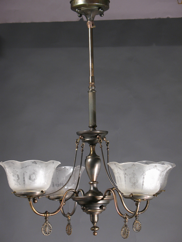 Genuine Antique Lighting: 4-Light Gas Chandelier w/Serpentine Details