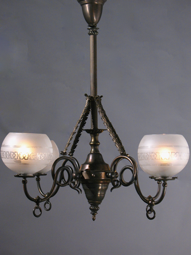 Genuine Antique Lighting: 4-Light Gas Chandelier w/ Cut Glass Frosted ...