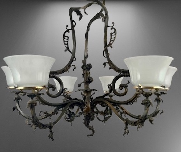 6 Light Antique Art Nouveau Gas Chandelier