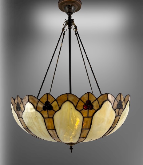 Cream and Amber Leaded Glass Inverted Dome Light