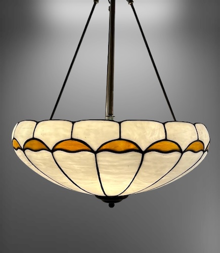 Geometric Wave Pattern Leaded Glass Inverted Dome Light
