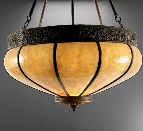 Amber Leaded Glass Inverted Dome Light