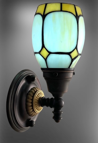 Amber and White Leaded Glass Wall Light Sconces